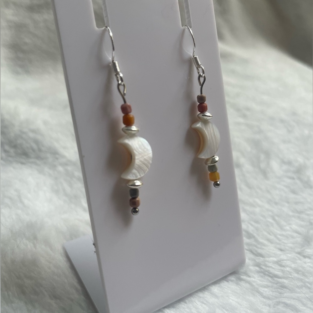 Moon natural shell and 925 silver earrings